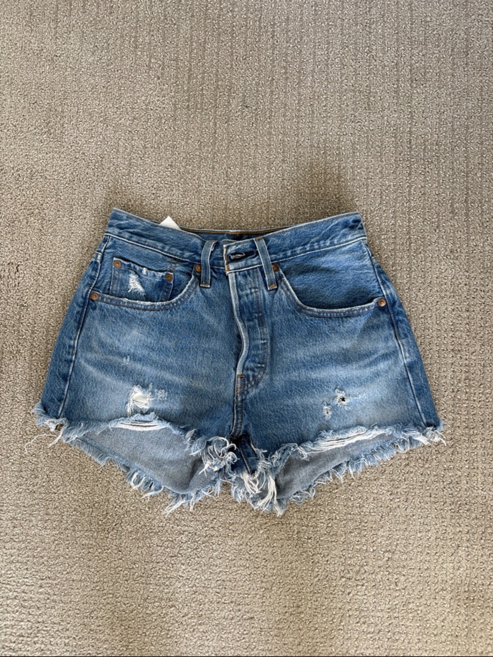 Levi’s 501 Distressed Denim Shorts. Size 26.